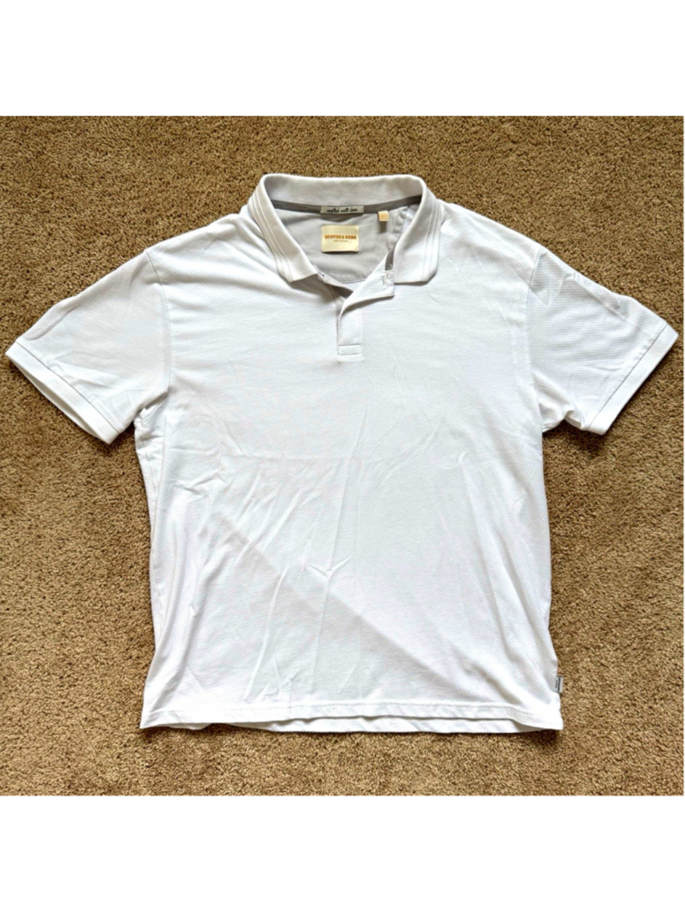 Scotch & Soda Men’s Polo Shirt White Short Sleeve Solid Collared Size L